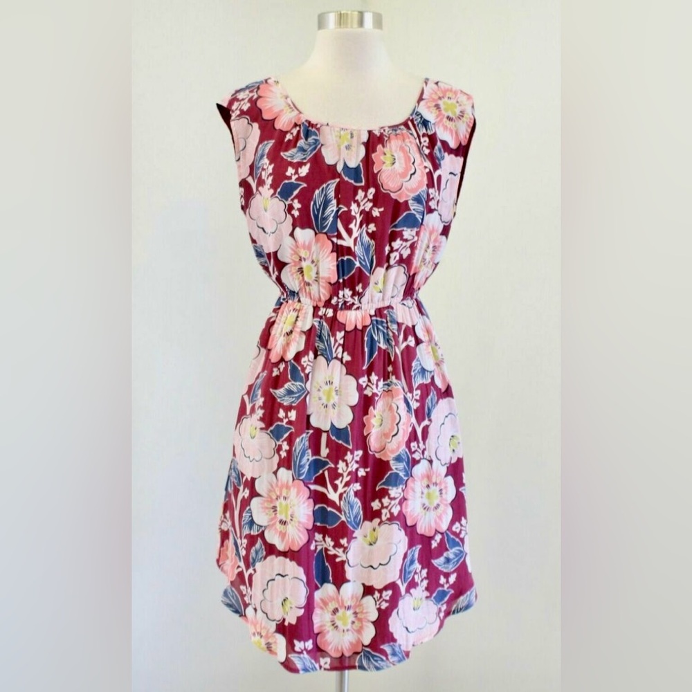 Brand New Ann Taylor Loft Womens Burgundy Pink Multi Color Floral Dress | Size L